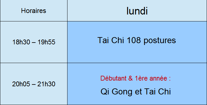 horaires cours du lundi